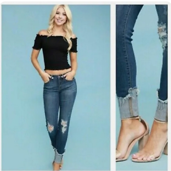 Judy Blue Denim - Judy Blue Skinny Fit Denim Jeans Medium Wash Blue JB82113DK Size 3/26 Distressed